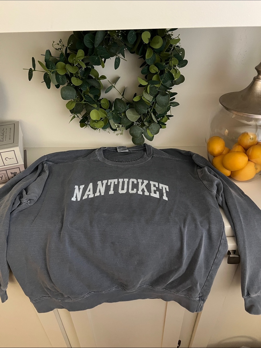 Comfort Colors Nantucket Crewneck Sweatshirt - Charcoal with White Print